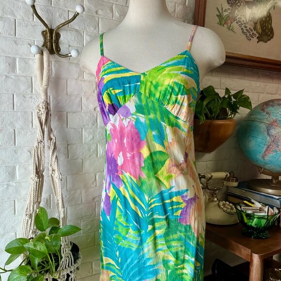 Vintage Jams World Tropical Orchid Floral Midi Sun Dress + Ribbon Hem Detail - Picture 2 of 12